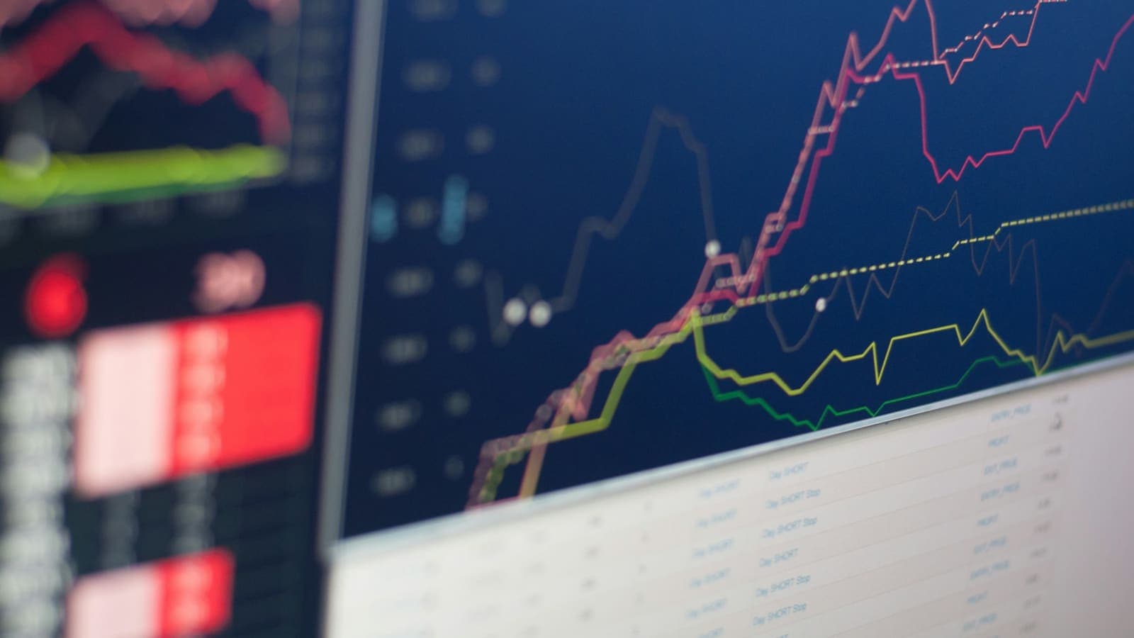Close-up of a monitor displaying a line graph